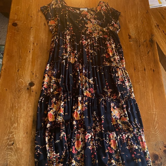 NATURAL LIFE Dresses & Skirts - Natural Life Black Floral Tiered Maxi Dress with Warm Bouquet Print